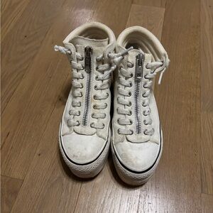 Ash Jagger Canvas White Zip Close Platform Sneakers Women's Size 36